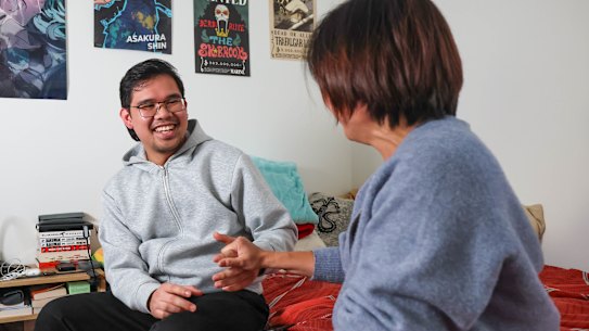 Ethan Benedicto with his mother Sheila Benedicto at home in Melbourne