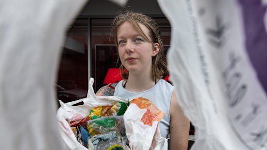 Lucinda Moje-O’Brien routinely recycles her plastic bags at REDcycle supermarket collection points.