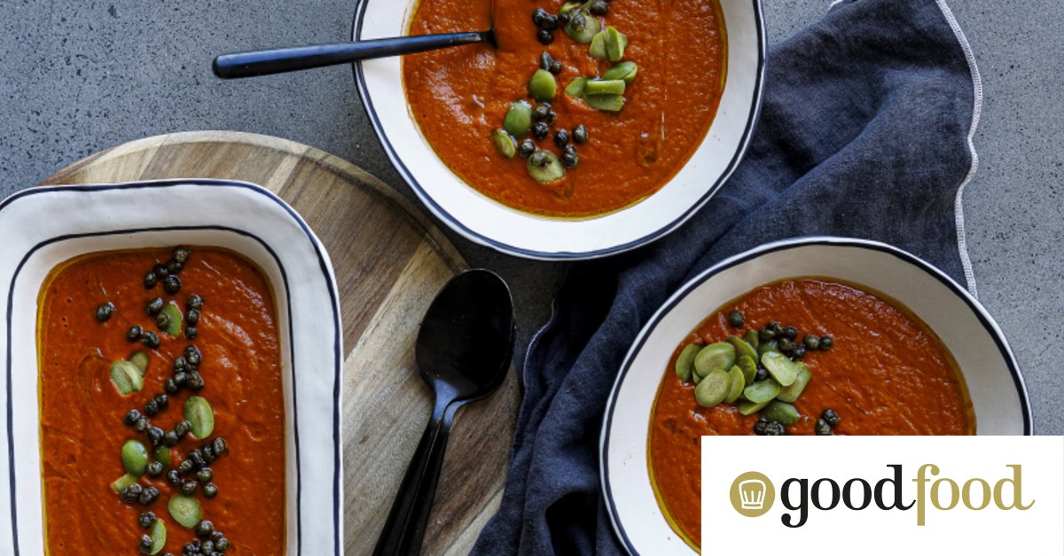 Dirty martini meets tomato soup recipe with green olives and crispy fried capers