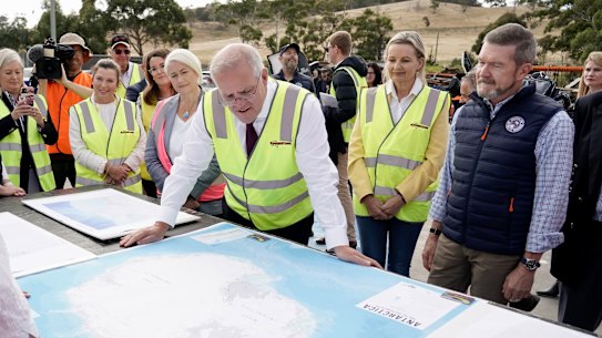 Scott Morrison campaigning in Tasmania this week. He attacked unions over the shutdown of Sydney’s network even as it was clear the state government had shut out its workforce.