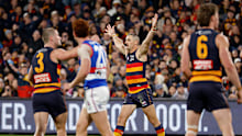 Taylor Walker of the Crows celebrates a goal 