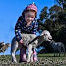 Poppy Green cuddling a newborn lamb on the family’s Benalla farm.