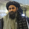 Taliban co-founder Mullah Abdul Ghani Baradar, arrives with other members of the Taliban delegation for an international peace conference in Moscow, Russia. The Taliban is illegal in Russia.