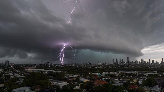 A photo of Sunday’s storm over Brisbane taken from Coorparoo.