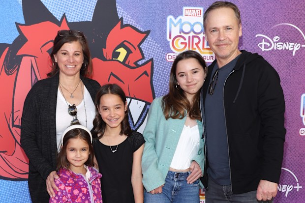 , Kim Painter, Nixie Lowe, Fiona Lowe and Mabel Lowe attend the Red Carpet Premiere Event for Disney Branded Television’s and Marvel’s “Moon Girl And Devil Dinosaur” at Walt Disney Studios on February 04, 2023 in Burbank, California. (Photo by Steven Simione/Getty Images)
