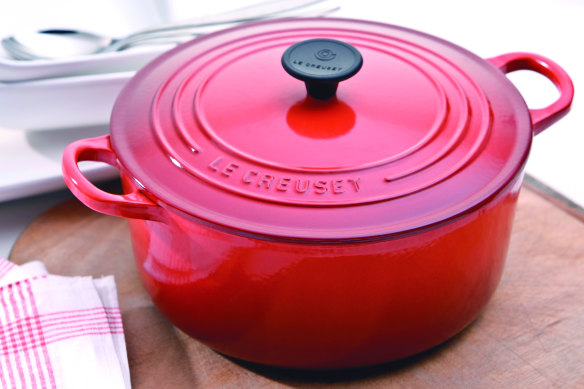 A Le Creuset cast-iron casserole.