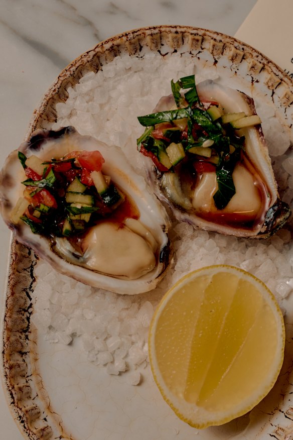 Oysters with tabouli dressing.