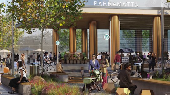 An artist’s impression of the proposed Parramatta metro station in the CBD.