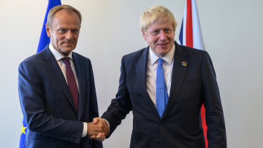 Donald Tusk, left, and Boris Johnson at the United Nations last month.
