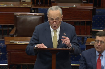 Senate Majority Leader Chuck Schumer of New York, speak on the Senate floor.