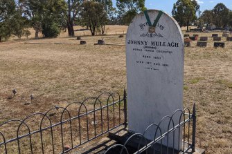 The Johnny Mullagh medal, to be presented at the end of 2022, hangs from Indigenous cricket legend Johnny Mullagh’s headstone in Harrow, western Victoria. 