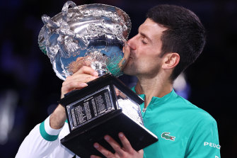 Novak Djokovic after winning the 2021 Australian Open.