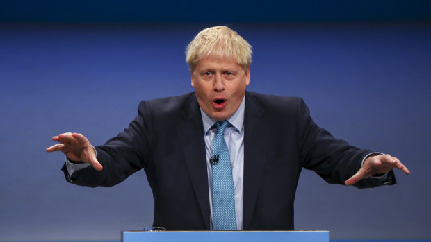 Boris Johnson delivers his keynote speech on the closing day of the annual Conservative Party conference.