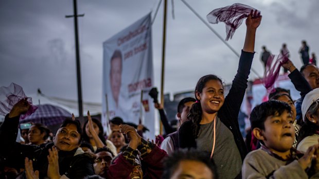 A young supporter of presidential candidate Andrés Manuel López Obrador during a campaign rally.