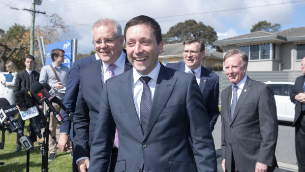 Prime Minister Scott Morrison (left) and Victorian Liberal leader Matthew Guy pictured together in September.