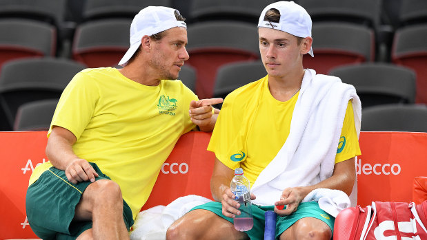 Lleyton Hewitt, pictured with Alex de Minaur, is unhappy with Davis Cup changes.