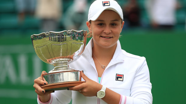 Barty time: Ashleigh Barty outgunned a frustrated Johanna Konta in the Nottingham Open final.