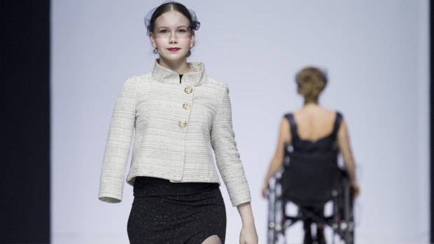Disabled models in the Open World show at Moscow Fashion Week 2017.