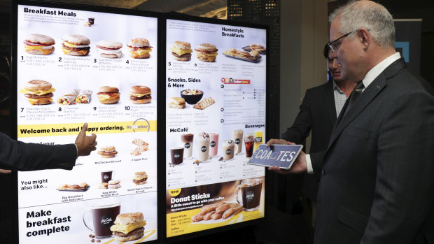 Prime Minister Scott Morrison is shown "smart" McDonald's Drive-Thru technology at 1871, a non-profit digital start-up incubator.