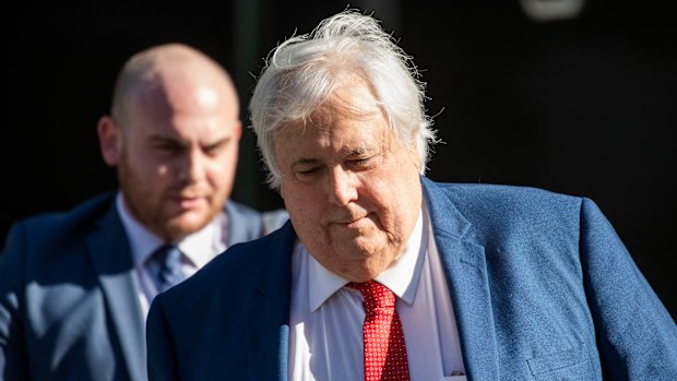 Businessman Clive Palmer arrives at the Supreme Court following a lunch break on Monday.