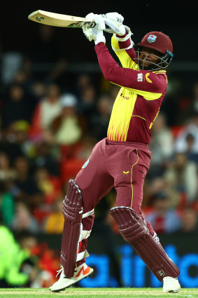 Kyle Mayers of West Indies bats during game one of the T20 International series between Australia and the West Indies.