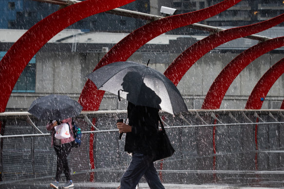 Umbrellas were the accessory of choice for Melburnians on Wednesday morning.