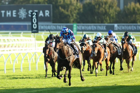 Pride Of Jenni is in a world of her own at the end of the Queen Elizabeth Stakes.