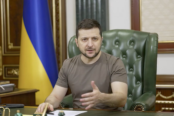 Ukrainian President Volodymyr Zelensky in his office in Kyiv.