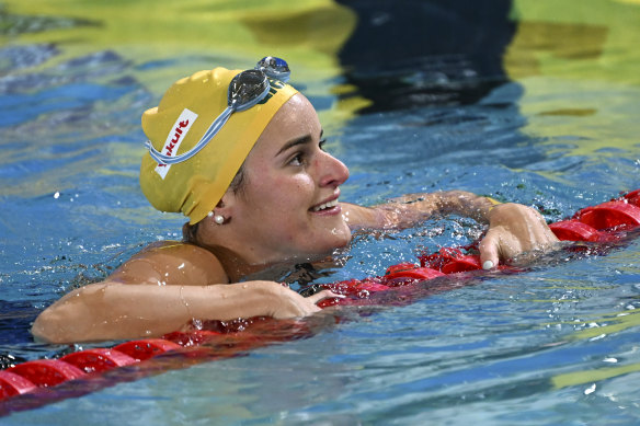 Kaylee McKeown after winning the women’s 100m backstroke final in December last year.