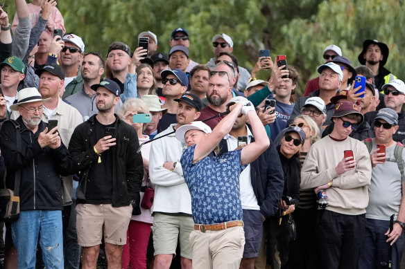 Cameron Smith plays on the opening day of the LIV Golf Adelaide event.