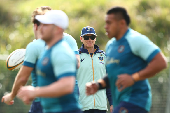 Wallabies coach Joe Schmidt oversees training in Brisbane.