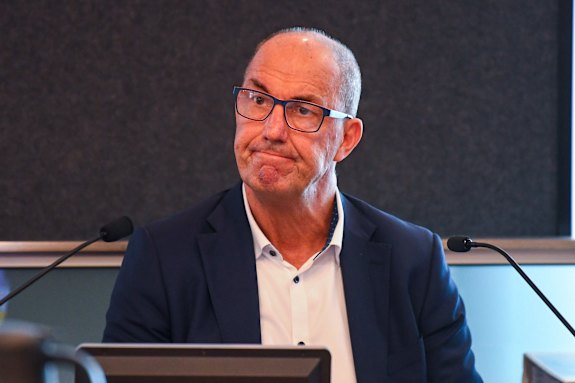 Don Johnson is questioned about his roles at construction firm CPB during the CFMEU inquiry at the Brisbane Magistrates Court Thursday.