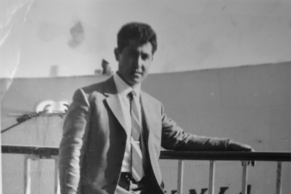 Diego Luppino in 1962 in front of the ship on which he came from Italy.