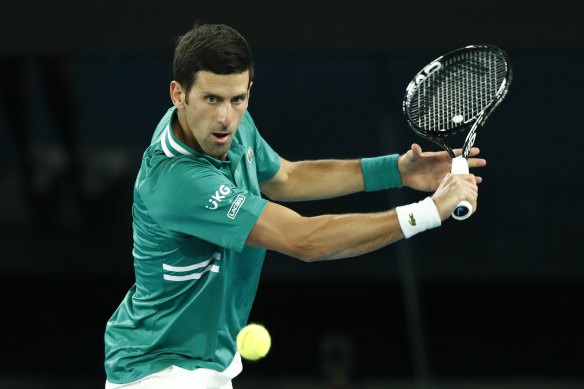 Novak Djokovic makes light work of his first-round opponent in the Australian Open.