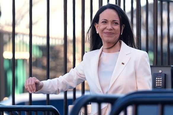 Venezuelan opposition leader María Corina Machado departs the White House after meeting President Donald Trump.
