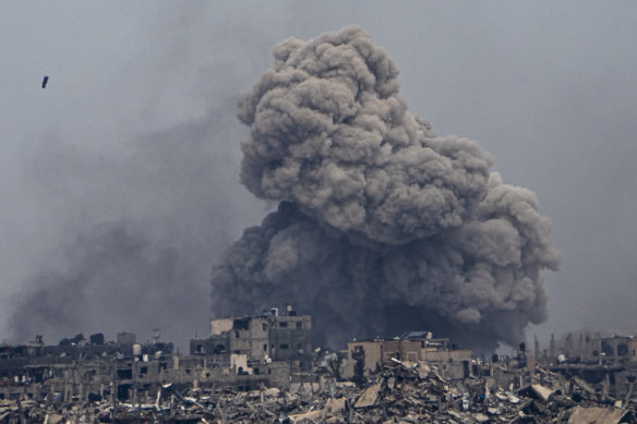 Smoke rises inside the Gaza Strip, as seen from southern Israel last month.