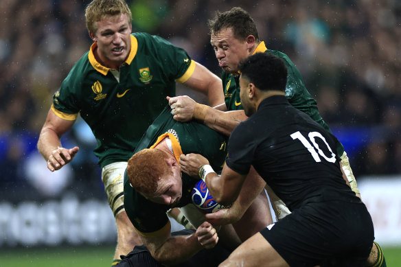 South Africa Steven Kitschoff is tackled