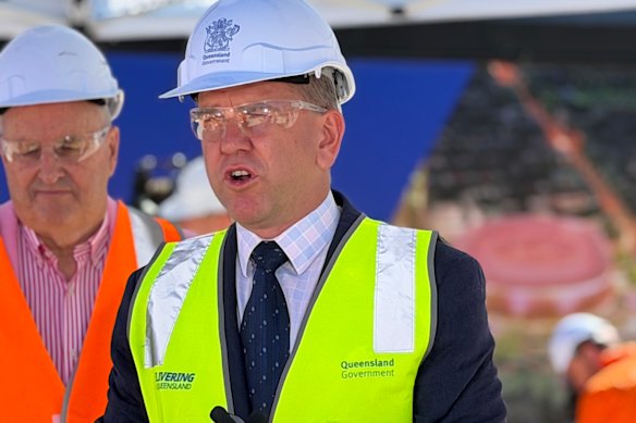 State envoy for major events Tony Cochrane and Deputy Premier Jarrod Bleijie at the Gabba Arena site on Wednesday.