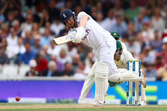 Jonny Bairstow hits out against Todd Murphy.
