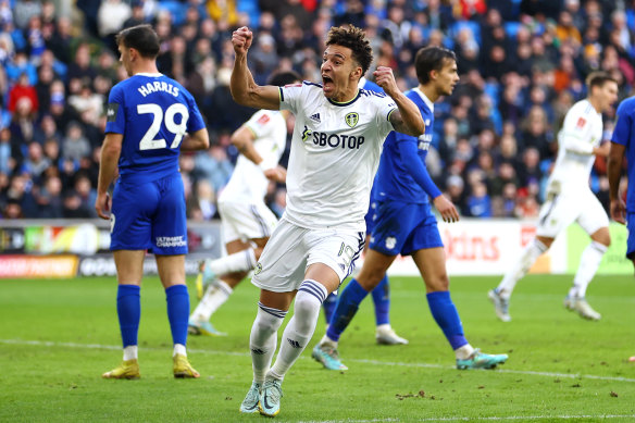 Rodrigo Moreno pulls a goal back for Leeds against Cardiff City.