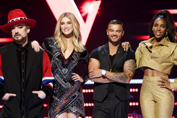 Swivelling again: Boy George, Delta Goodrem, Guy Sebastian and Kelly Rowland are all returning as coaches on The Voice in 2020.