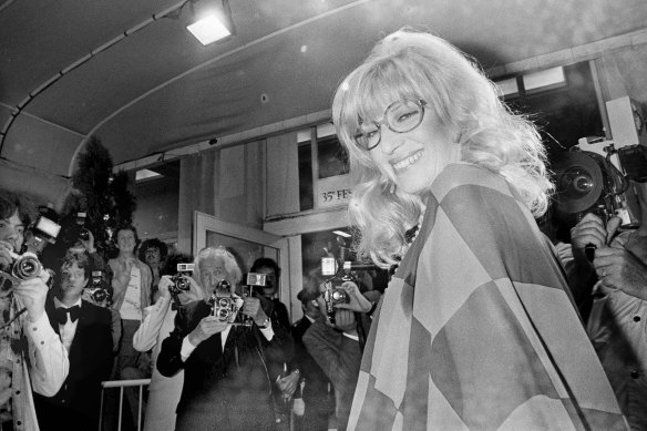 Monica Vitti arrives at the Cannes Film Festival in 1982.