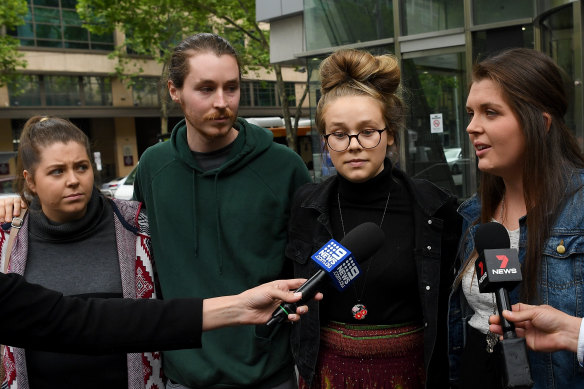 Charlene Rich (right), speaks to the media outside the County Court on Wednesday