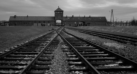 The railway tracks from where hundreds of thousands of people were directed to the gas chambers to be murdered inside the former Nazi death camp of Auschwitz-Birkenau.