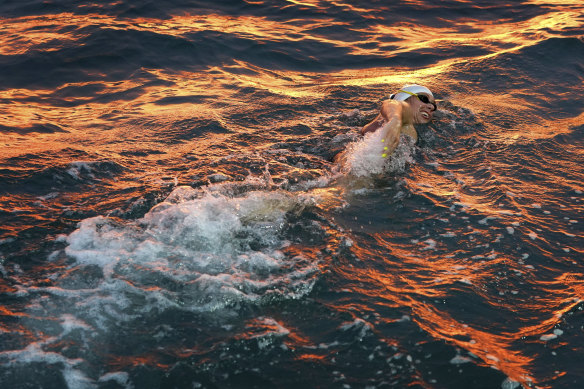 McCardel in action during her attempt to swim across the English Channel last week.