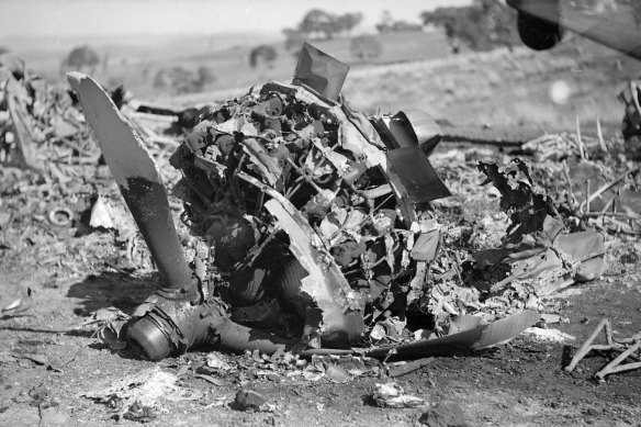 The wreckage at the site of the plane crash.