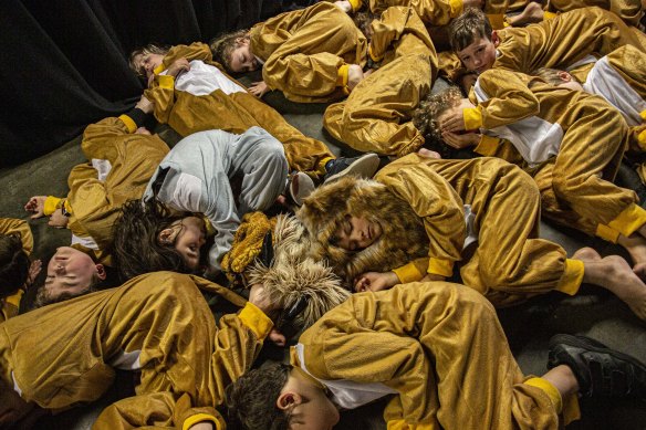 Kangaroo Ground Primary School students schools have a quiet moment before the play.