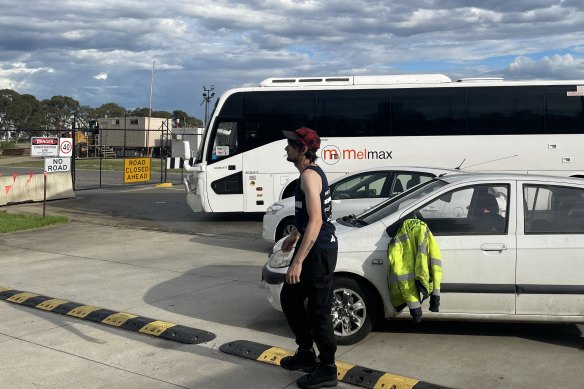 A coach arriving at the distribution centre on Saturday morning.
