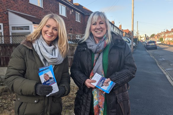 Esther McVey campaigns with Tory candidate Amanda Solloway in Derby South.