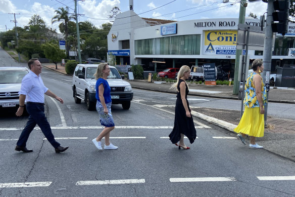 Making the new roadworks announcement ahead of the BCC elections are (from left) Lord Mayor Adrian Schrinner, Finance chair Fiona Cunningham, Walter Taylor Ward councillor Penny Wolff and Paddington ward councillor Clare Jenkinson.